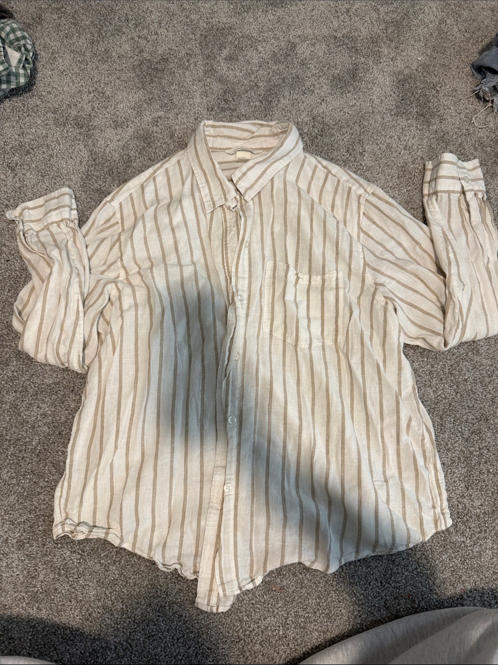 H&M White and Beige Striped Linen Blend Shirt